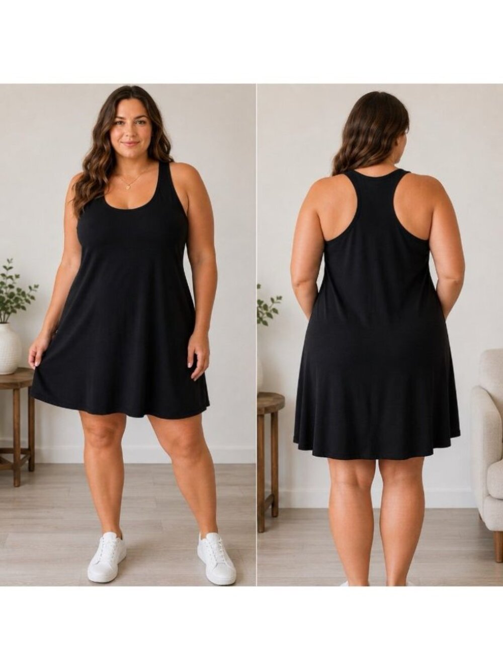 Arula A Black Racerback Tank Dress Built-In Shelf Bra Stretch Women’s Plus 1X